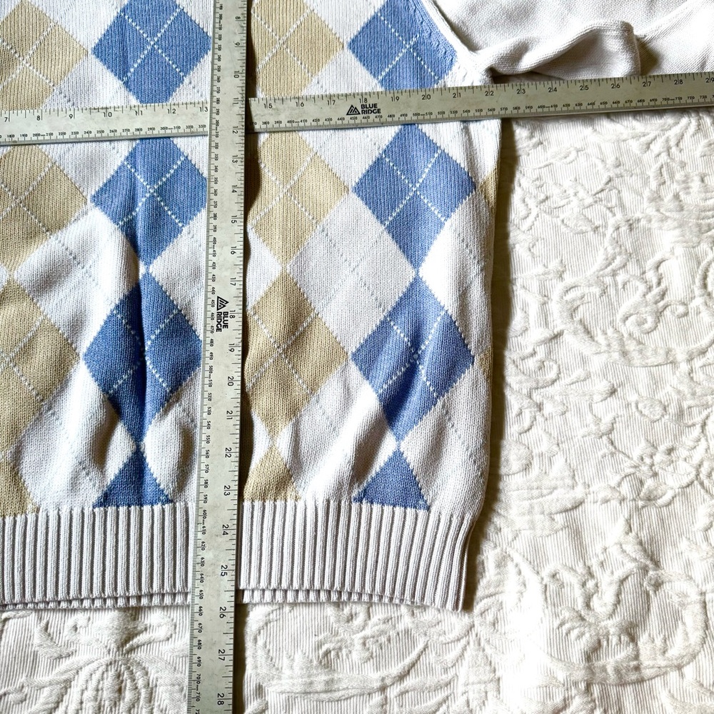 Brooks Brothers V-Neck Argyle Sweater - Blue and Cream - Picture 4 of 6